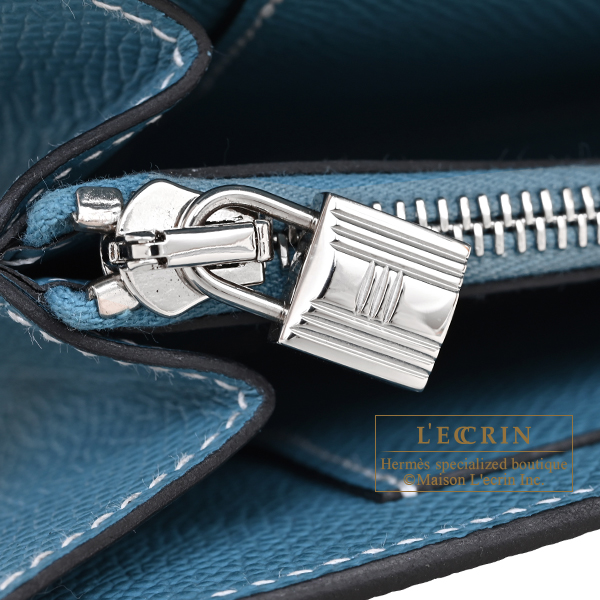 Hermes Kelly Long To Go New blue jean Epsom leather Silver hardware