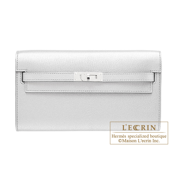 Hermes Kelly Long To Go Argent Chevre chamkila goatskin Silver hardware