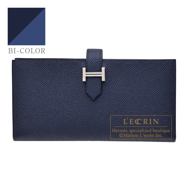 Hermes　Bearn Soufflet Verso　Blue abysse/　Blue tie　Epsom leather　Silver hardware