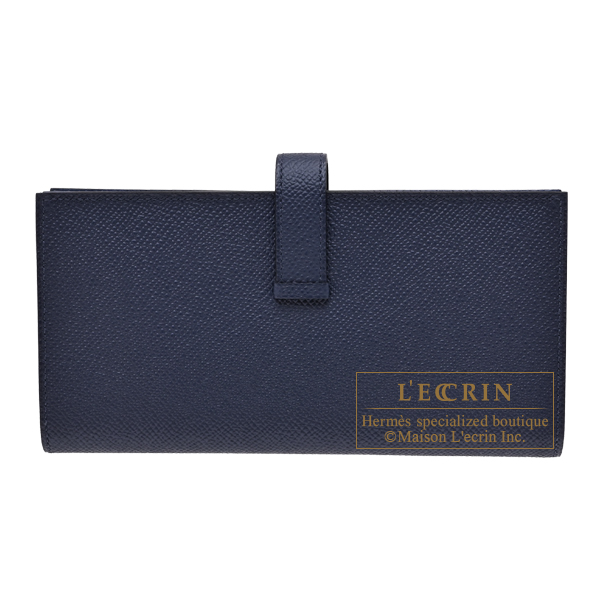 Hermes Bearn Soufflet Verso Blue abysse/ Blue tie Epsom leather Silver hardware
