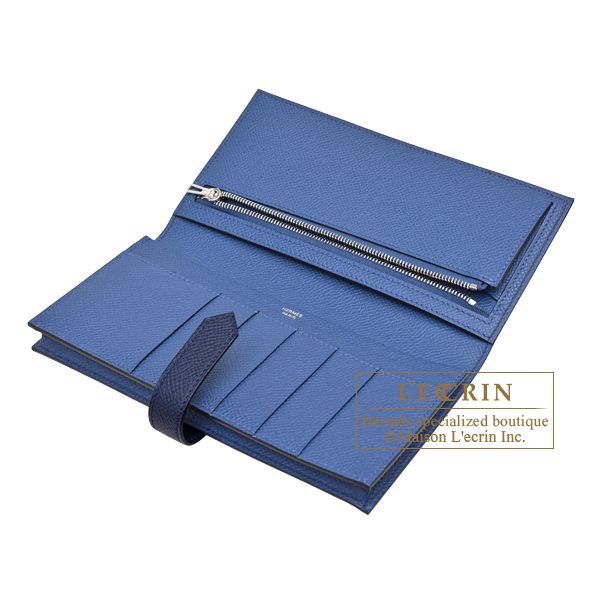 Hermes Bearn Soufflet Verso Blue abysse/ Blue tie Epsom leather Silver hardware