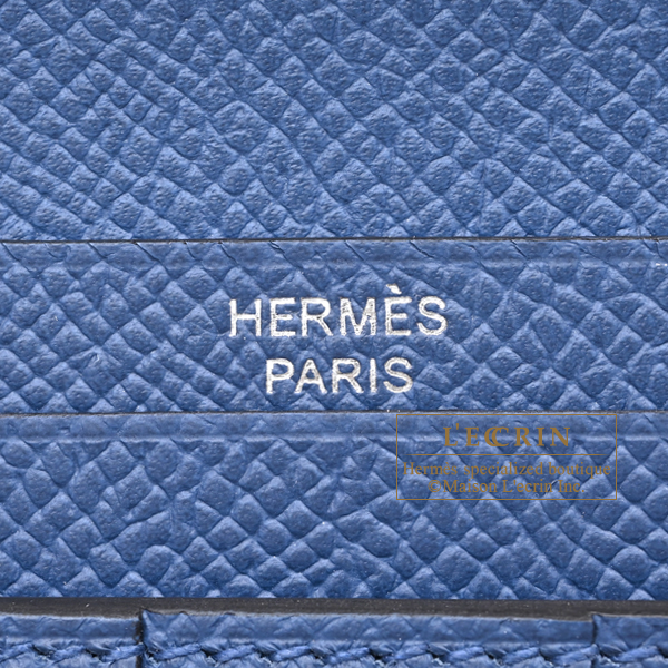 Hermes Bearn Soufflet Verso Blue abysse/ Blue tie Epsom leather Silver hardware