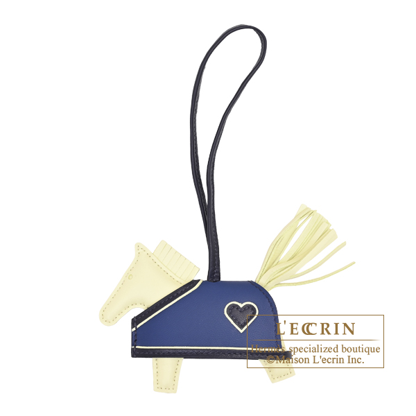 Hermes　Rodeo charm Robeo Coeur PM　Jaune milton/Blue nuit/Blue tie　Agneau/Swift leather