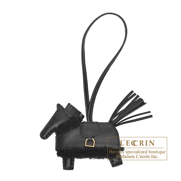Hermes　Rodeo charm Robeo Plush PM　Black　Agneau/Swift leather/Merinos wool　Gold hardware