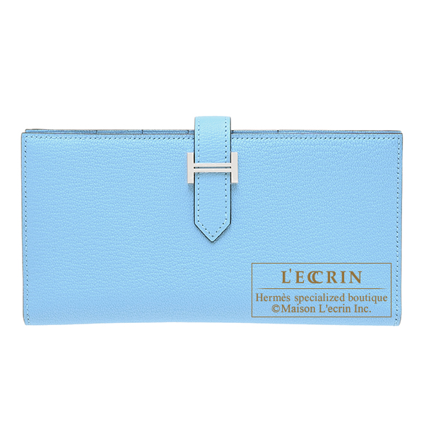 Hermes　Bearn Soufflet　Celeste　Chevre myzore goatskin　Silver hardware