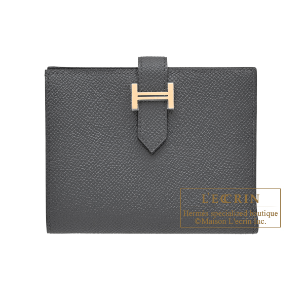 Hermes　Bearn compact wallet　Gris misty　Epsom leather　Champagne gold hardware