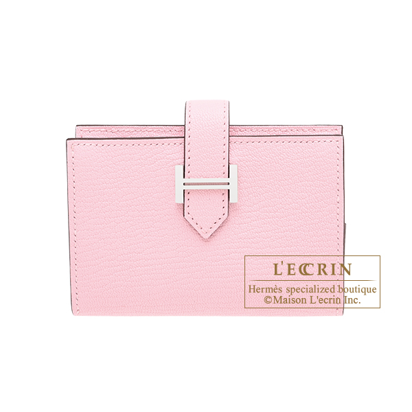Hermes　Bearn Mini wallet　Rose sakura　Chevre myzore goatskin　Silver hardware