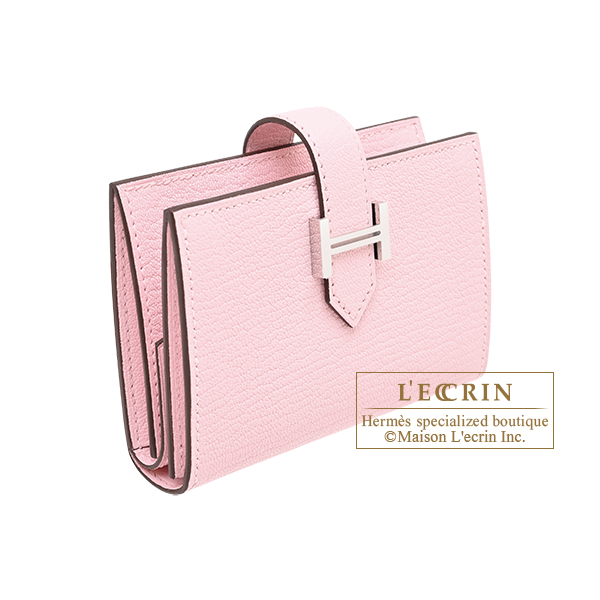 Hermes Bearn Mini wallet Rose sakura Chevre myzore goatskin Silver hardware