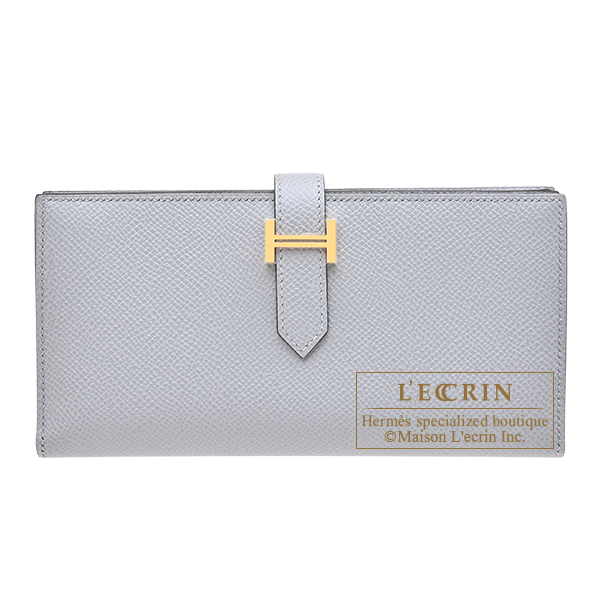 Hermes Bearn Soufflet Gris pantin Epsom leather Gold hardware