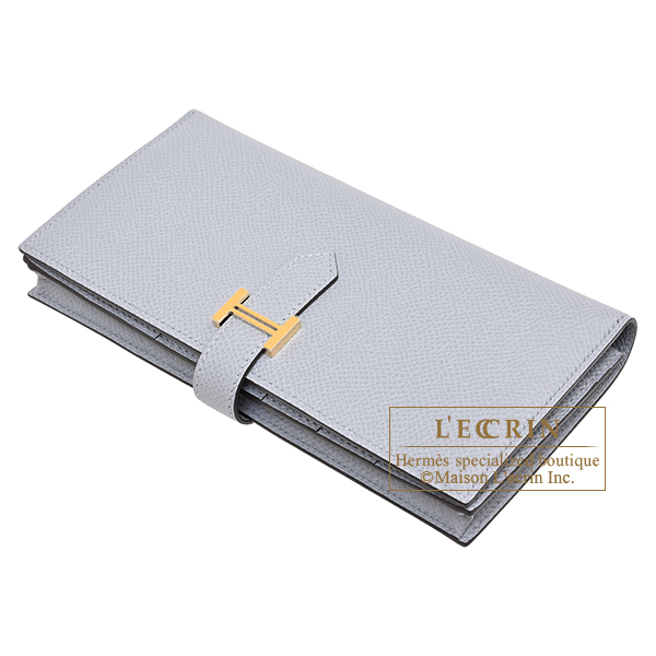 Hermes Bearn Soufflet Gris pantin Epsom leather Gold hardware