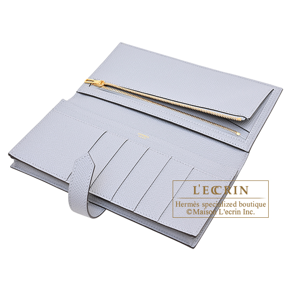 Hermes Bearn Soufflet Gris pantin Epsom leather Gold hardware