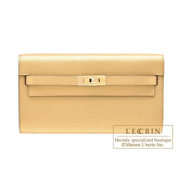 Hermes Kelly Long To Go Dore Chevre chamkila goatskin Champagne gold hardware
