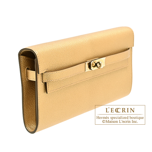 Hermes Kelly Long To Go Dore Chevre chamkila goatskin Champagne gold hardware