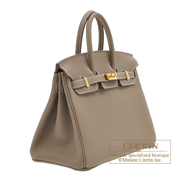 Hermes Birkin bag 25 Etoupe grey Togo leather Gold hardware