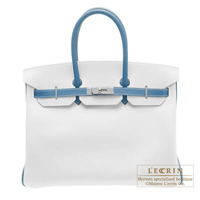 Hermes　Personal Birkin bag 35　White/Blue jean　Epsom leather　Silver hardware