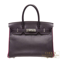 Hermes　Personal Birkin bag 30　Raisin/Rose shocking　Chevre myzore goatskin　Ruthenium hardware