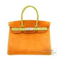 Hermes　Personal Birkin bag 30　Orange/Anis green　Velvet leather　Silver hardware