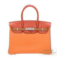 Hermes　Birkin arlequin bag 30　Orange/Etain/Sanguine　Clemence leather　Silver hardware