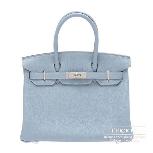Hermes: Authentic New Hermes Birkin 30 Cm Blue Lin Togo Leather Bag
