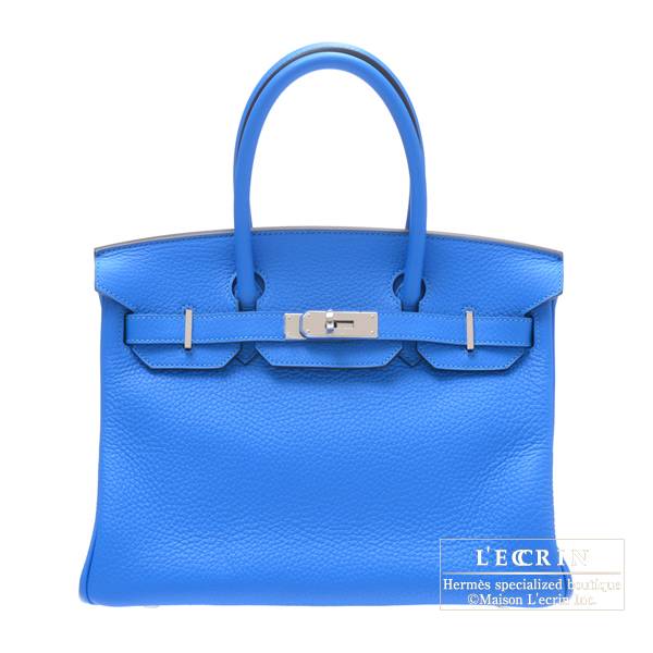 Hermes Birkin bag 30 Blue hydra Clemence leather Silver hardware