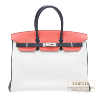 Hermes　Personal Birkin bag 35　White/Blue obscurs/Rose jaipur　Clemence leather　Matt silver hardware