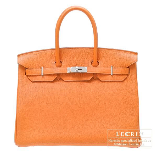 Hermes Clemence Leather Birkin Bag 35 Orange