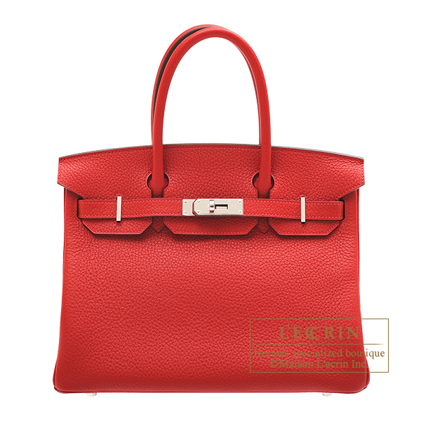 Hermes　Birkin bag 30　Rouge casaque　Clemence leather　Silver hardware