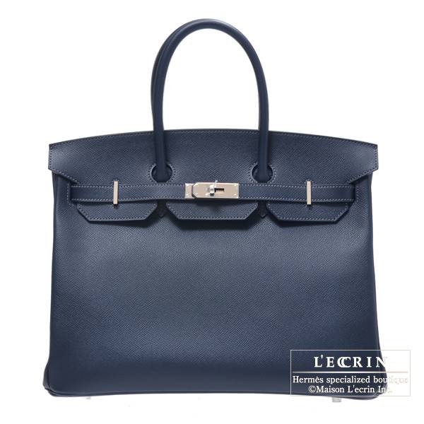 Hermes Birkin bag 35 Blue indigo Epsom leather Silver hardware