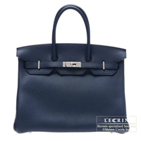 Hermes　Birkin bag 35　Blue obscurs　Clemence leather　Silver hardware