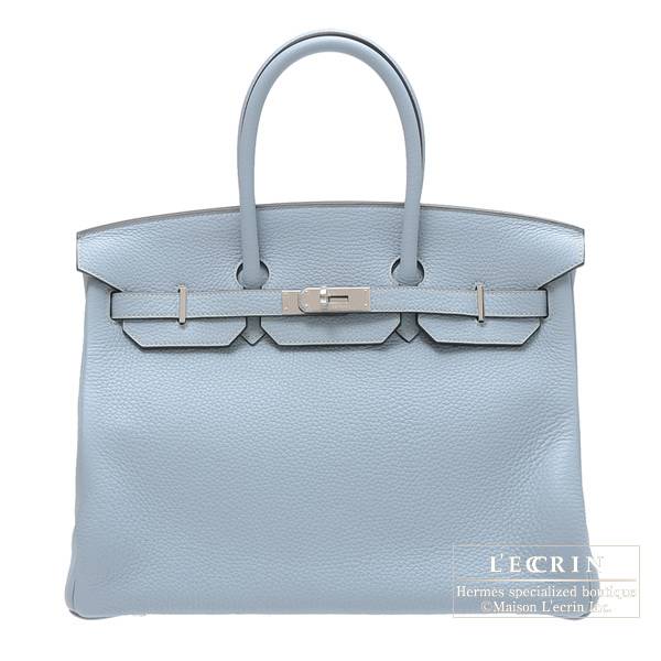 Hermes Blue Lin Clemence Leather Birkin 35 CM Hermes