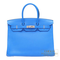 Hermes　Birkin bag 35　Blue hydra　Clemence leather　Silver hardware