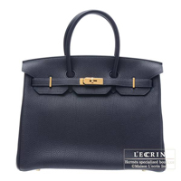 Hermes　Birkin bag 35　Blue indigo　Togo leather　Gold hardware