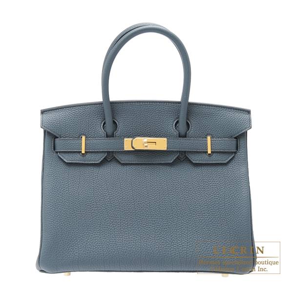 Hermes Birkin bag 30 Blue lin Togo leather Gold hardware