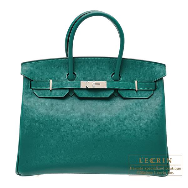 Hermes Birkin bag 35 Malachite Epsom leather Silver hardware