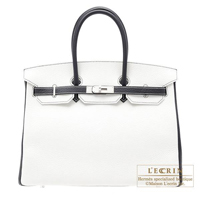 Hermes　Personal Birkin bag 35　White/Blue indigo　Clemence leather　Matt silver hardware