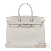 Hermes　Birkin bag 35　Pearl grey　Fjord leather　Silver hardware