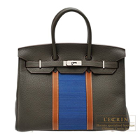 Hermes　Birkin Club bag 35　Vert bronze/Blue thalassa/Fauve　Fjord/Ottomane　Silver hardware