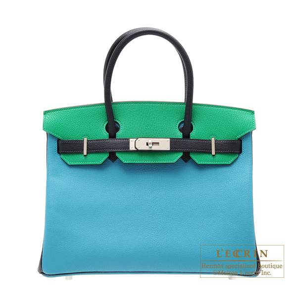 Hermes Birkin bag 30 Blue indigo Chevre myzore goatskin Silver