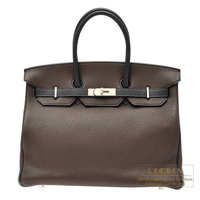 Hermes　Personal Birkin bag 35　Marron/Black　Clemence leather　Matt silver hardware