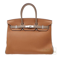 Hermes　Personal Birkin bag 35　Gold/　Etoupe grey　Togo leather　Matt silver hardware
