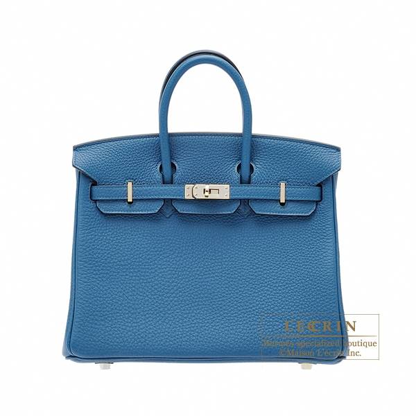 Hermes Birkin bag 25 Blue de galice Togo leather Silver hardware