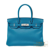 Hermes　Birkin bag 30　Blue izmir　Clemence leather　Silver hardware