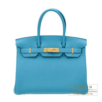 Hermes　Birkin bag 30　Turquoise blue　Togo leather　Gold hardware