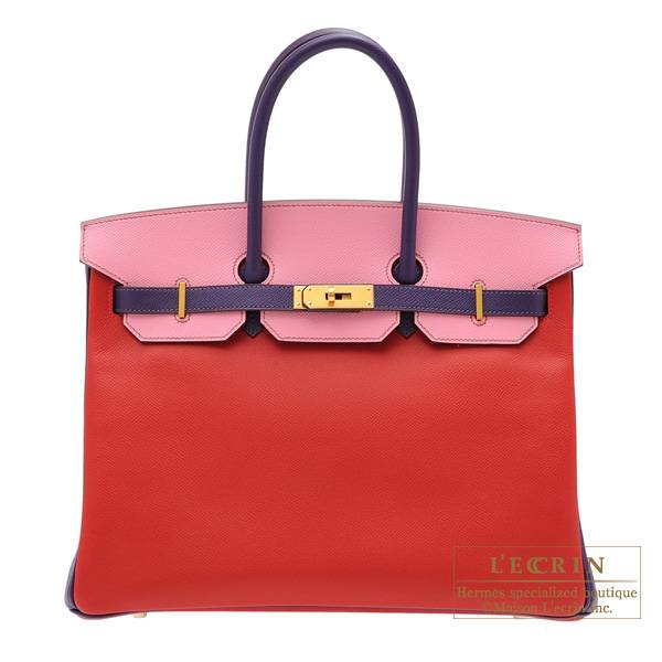 Hermes Personal Birkin bag 35 Rouge casaque/Pink/Iris Epsom leather Gold  hardware