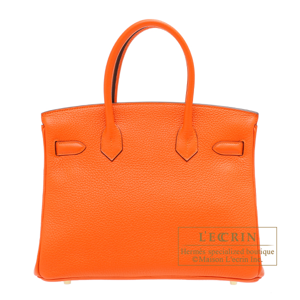 Hermes Birkin Handbag Feu Clemence with Gold Hardware 30 Orange