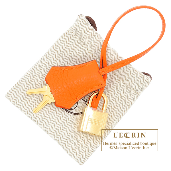 Hermes Birkin Handbag Feu Clemence with Gold Hardware 30 Orange
