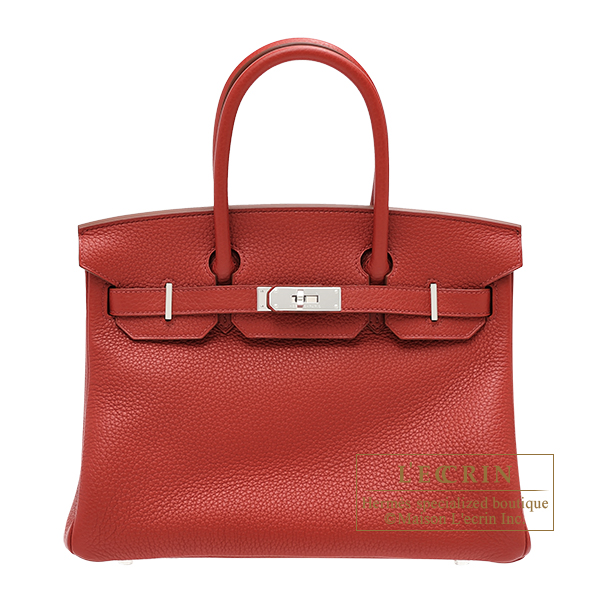 Hermes　Birkin bag 30　Rouge garance　Clemence leather　Silver hardware