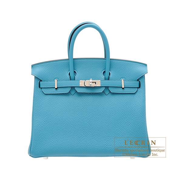 Hermes Birkin bag 25 Turquoise blue Togo leather Silver hardware | L&#39;ecrin Boutique Singapore