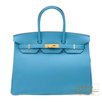 Hermes　Birkin bag 35　Turquoise blue　Togo leather　Gold hardware