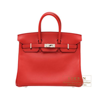 Hermes　Birkin bag 25　Vermillon　Swift leather　Silver hardware